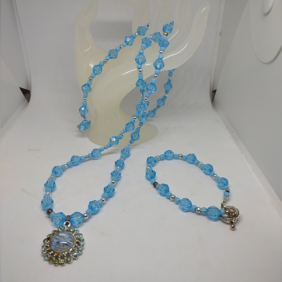 Vintage Niagara Falls Light Blue Crystal Beads 30"Necklace & 7 1/2"Bracelet Set - Picture 2 of 6